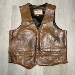 vintage tregos Westwear Leather Vest Mens‎ Size 44 Acetate Lined Brown Leather